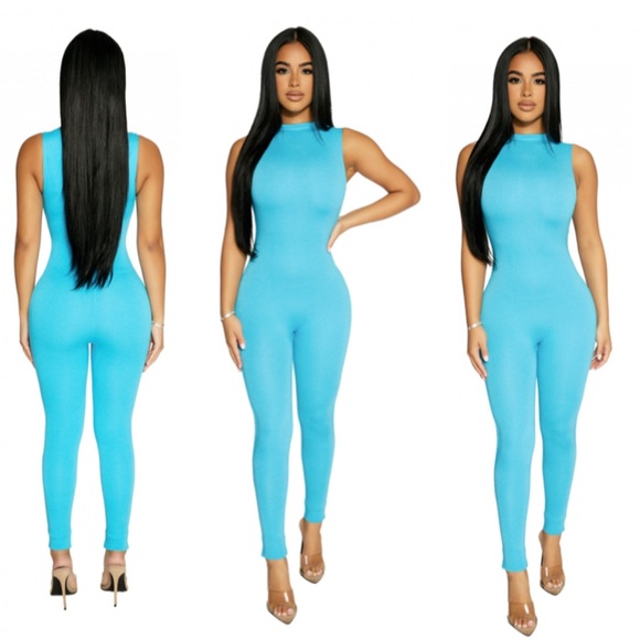 naked wardrobe Pants - New naked wardrobe sleeveless turquoise jumpsuit